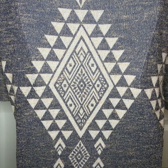 Charming Charlie Navy Blue Beige Dolman Sweater Knit Tunic Top Southwestern S - Picture 6 of 9